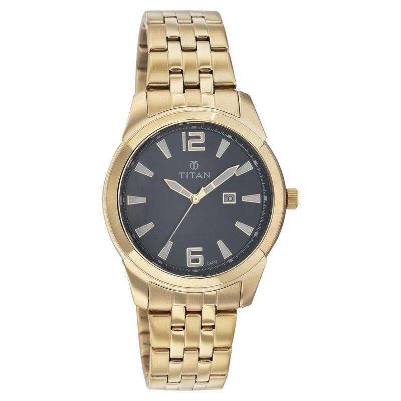 Titan Quartz Analog with Date Black Dial Stainless Steel Strap Watch for Men