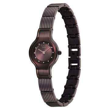 Titan Raga Glimmers Quartz Analog Rose Gold Dial Brown Metal Strap Watch For Women