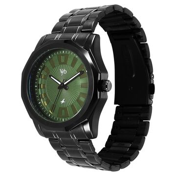 Vyb Horizon By Fastrack Quartz Analog Green Dial Metal Strap Watch For Guys