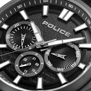 Police Quartz Multifunction Black Dial Black Leather Strap Watch For Men