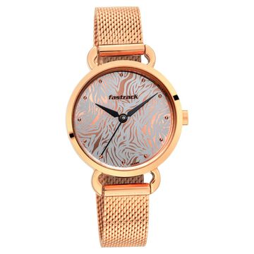 Fastrack Animal Print Quartz Analog Bicolour Dial Stainless Steel Strap Watch for Girls