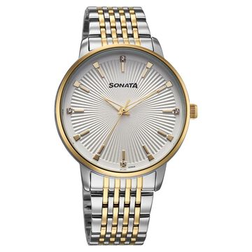 Sonata Eternia Quartz Analog White Dial Metal Strap Watch For Men