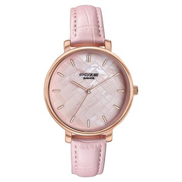 Sonata Poze Quartz Analog Pink Dial Pink Colour Leather Strap Watch For Women