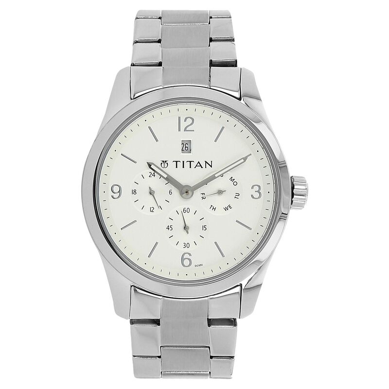 Titan Quartz Analog Silver Dial Stainless Steel Strap Watch for Men
