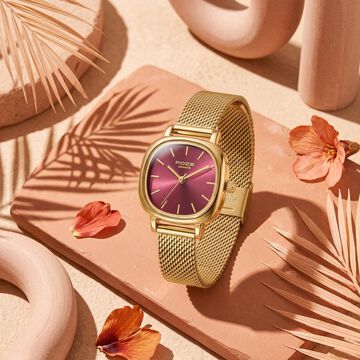 Poze By Sonata Quartz Analog Pink Dial Golden Metal Strap Watch For Women