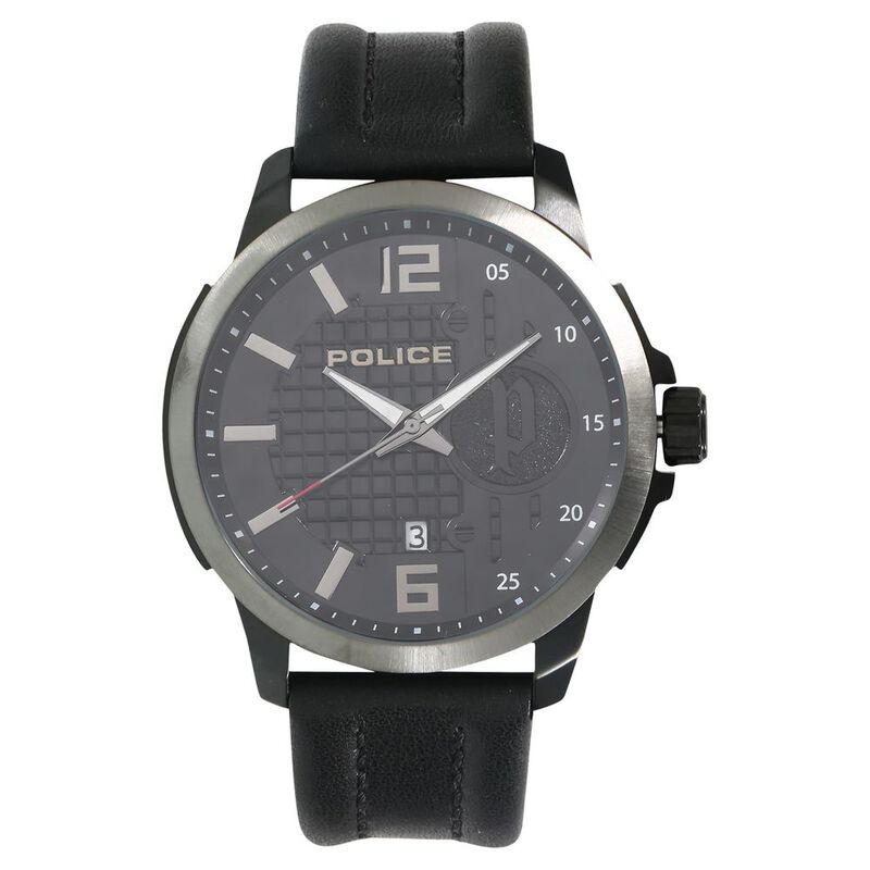 Police Quartz Analog with Date Black Dial Leather Strap Watch for Men