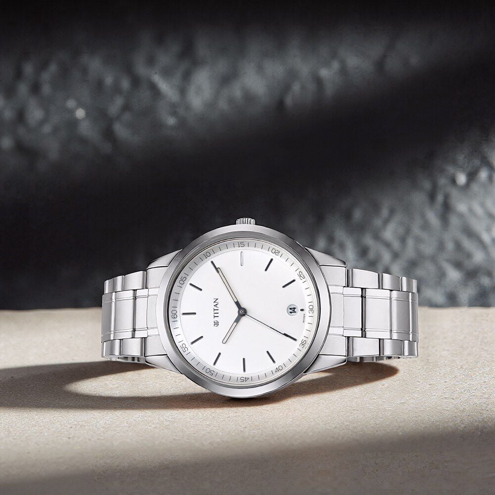 Titan Men's Timeless Style Watch: Refined White Dial and Metal Strap-picture-18