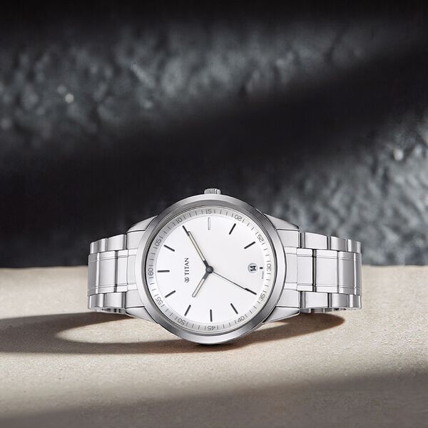 Titan Men's Timeless Style Watch: Refined White Dial and Metal Strap - image number 0