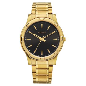 Titan Karishma Quartz Analog Black Dial Golden Stainless Steel Strap Watch For Men