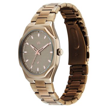 Vyb Nimbus By Fastrack Quartz Analog Grey Dial Brown Metal Strap Watch For Guys
