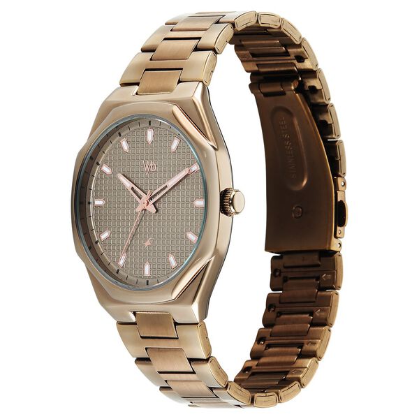 Vyb Nimbus By Fastrack Quartz Analog Grey Dial Brown Metal Strap Watch For Guys - image number 2