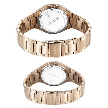 Titan Bandhan Quartz Analog With Sun - Moon Silver Dial Rose Gold Stainless Steel Strap Watch For Couple