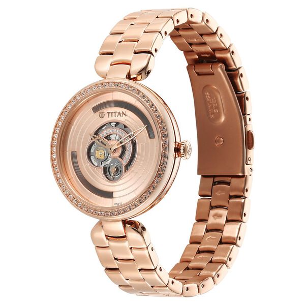 Titan Purple Abstract Quartz Analog Rose Gold Stainless Steel Strap for Women - image number 2
