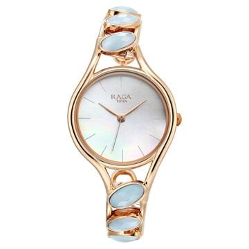 Titan Raga New You Quartz Analog Mother Of Pearl Dial Blue Chalcedony stone strap Watch for Women
