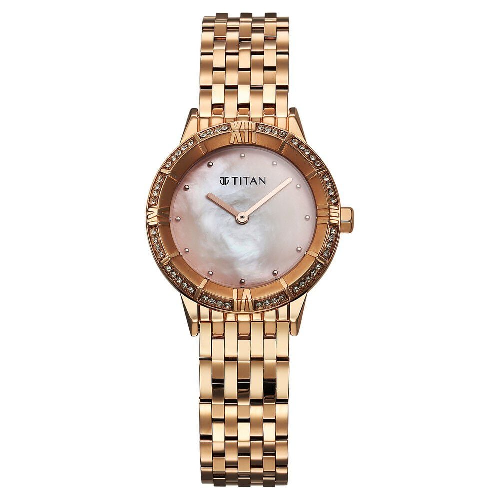 Titan Glamour Quartz Analog Mother Of Pearl Dial Rose Gold Stainless Steel Strap Watch For Women-image-49