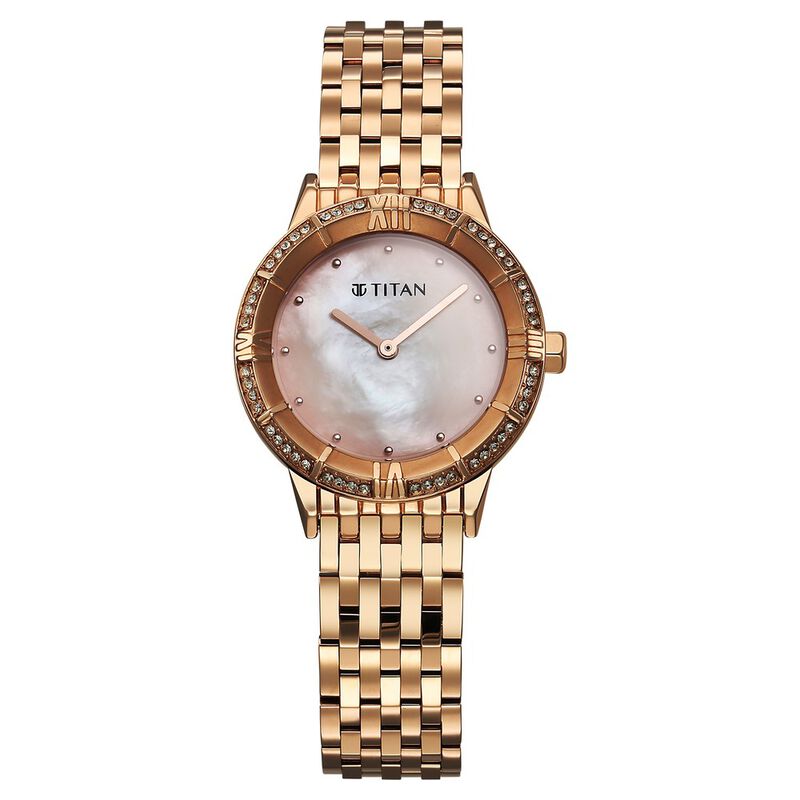 Titan Glamour Quartz Analog Mother Of Pearl Dial Rose Gold Stainless Steel Strap Watch For Women