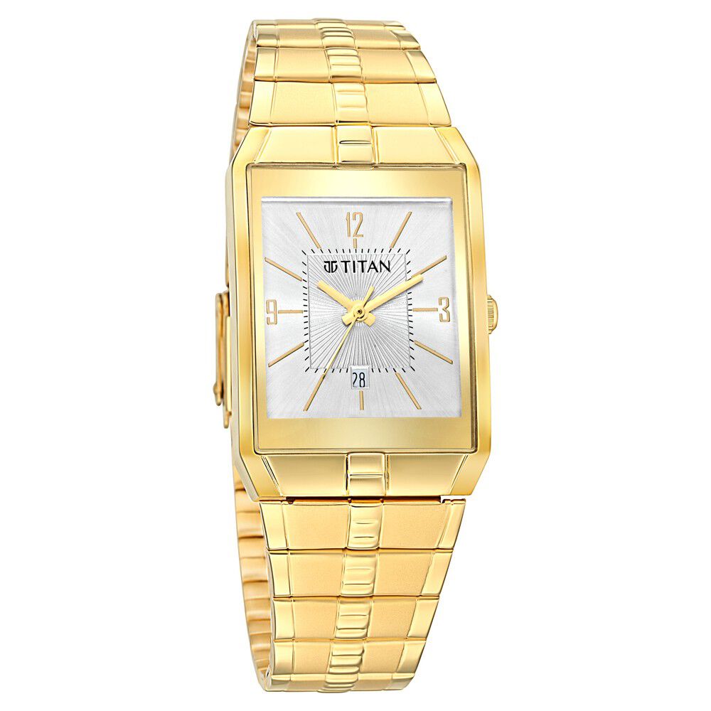 Buy Online Titan Analog with Date Golden Dial Metal Strap watch