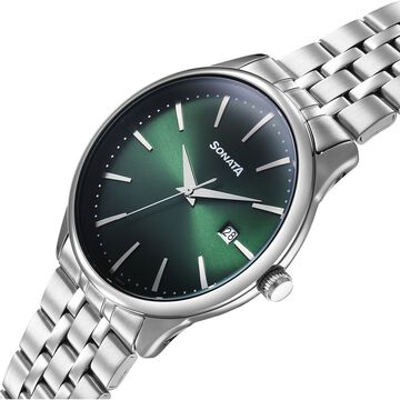 Sonata Eternia Quartz Analog with Date Green Dial Metal Strap Watch For Men