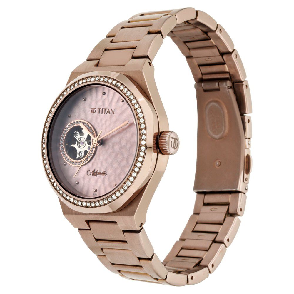 Buy Online Titan Animalia Rose Gold Dial Automatic Stainless Steel