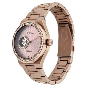 Titan Animalia Rose Gold Dial Automatic Stainless Steel Strap Watch for Women