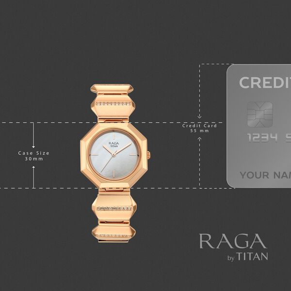 Titan Raga Unlocked Quartz Analog Mother Of Pearl Dial Rose Gold Metal Strap Watch For Women - image number 3