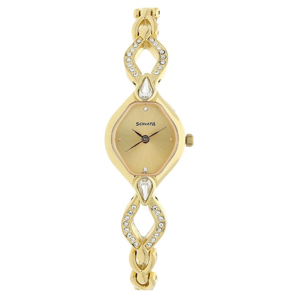 Sonata Quartz Analog Champagne Dial Metal Strap Watch for Women-image-31