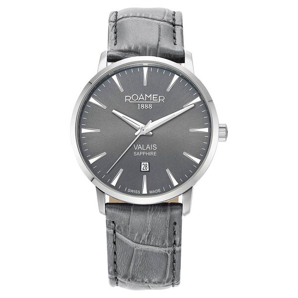 Roamer Valais Gents Interchangable Box Set Quartz Analog with Date Grey Dial Grey Leather Strap Watch For Men - image number 1