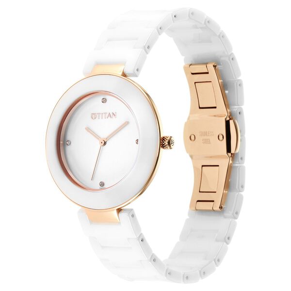 Titan Purple Ceramics White Dial Analog Ceramic Strap watch for Women - image number 2
