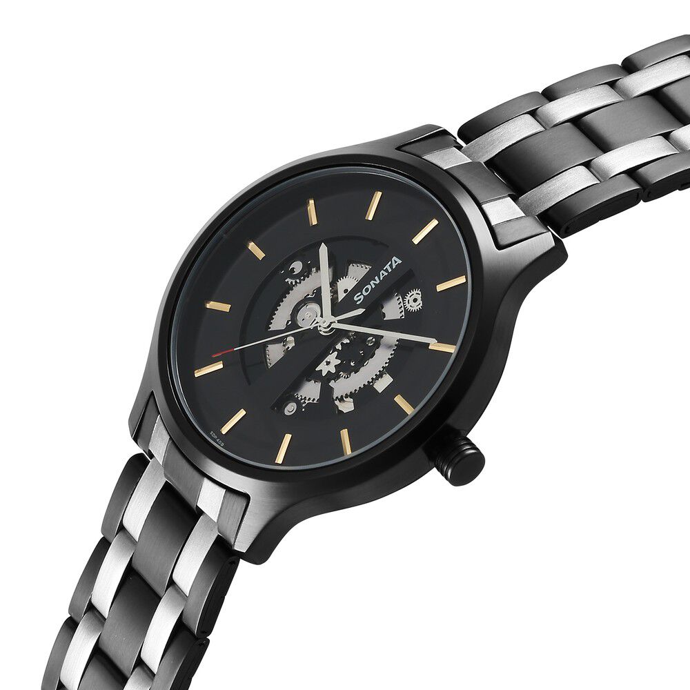 Sonata watches sales black metal
