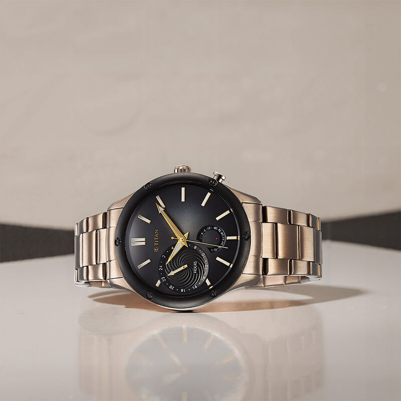 Titan Stellar Multifunction Brown Dial Brown Stainless Steel Strap Watch For Men