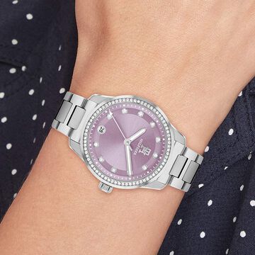 Tommy Hilfiger Quartz Analog Purple Dial Silver Stainless Steel Strap Watch For Women