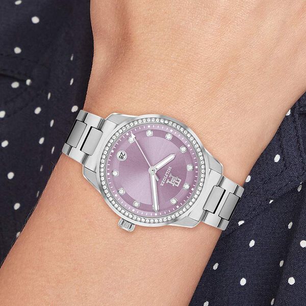 Tommy Hilfiger Quartz Analog Purple Dial Silver Stainless Steel Strap Watch For Women - image number 3
