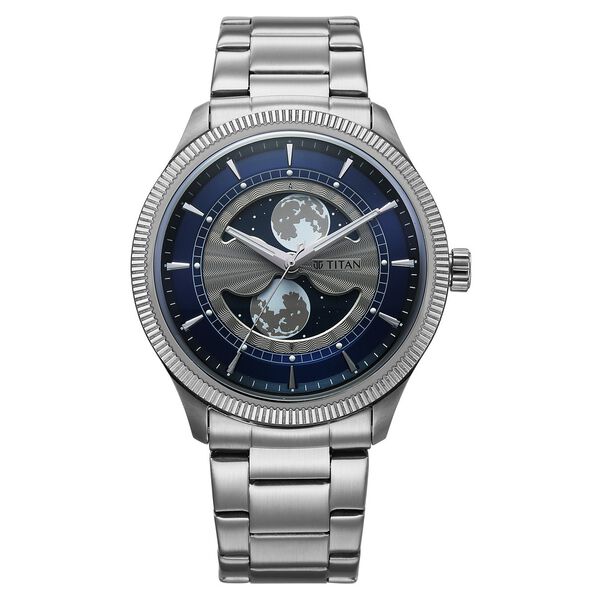 Titan Stellar Analog with Dual Moon Phase and Blue Dial Silver Stainless Steel Strap Watch for Men - image number 1