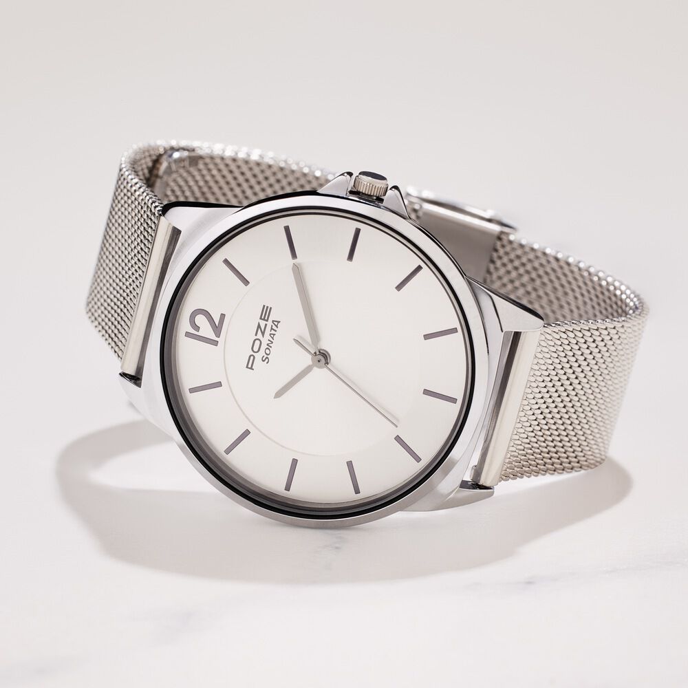 Buy Online Sonata Poze Quartz Analog Silver Dial Silver Color
