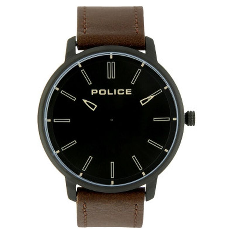 Police Quartz Analog Black Dial Leather Strap Watch for Men