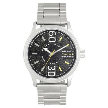 Fastrack Road Trip Quartz Analog Black Dial Stainless Steel Strap Watch for Guys