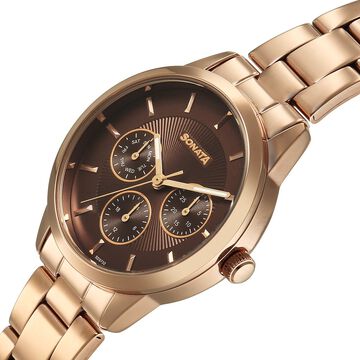 Sonata Festive Quartz Multifunction Brown Dial Metal Strap Watch For Women
