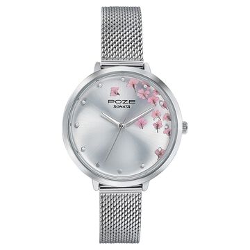 Sonata Poze Quartz Analog Silver Dial Metal Strap Watch For Women