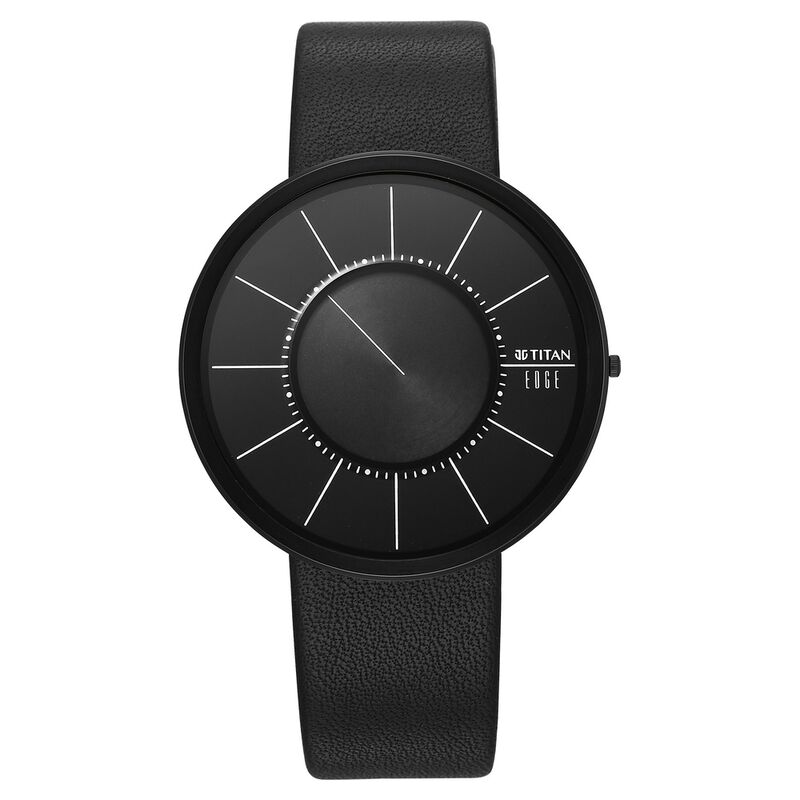 Titan Edge UltraSlim Quartz Analog Black Dial Black Leather Strap Watch For Men
