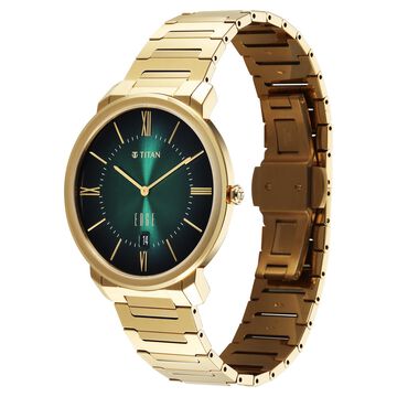 Edge Meister Quartz Analog with Date Green Dial Golden Stainless Steel Strap Watch For Men
