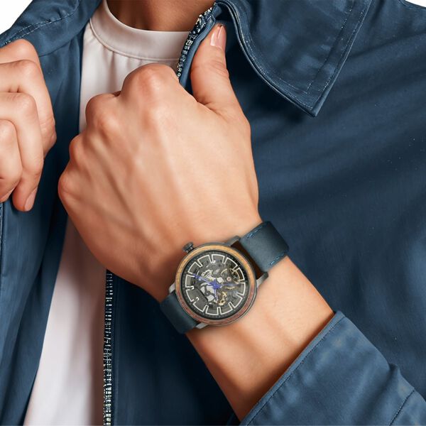 Titan Magnate Automatic Grey Dial Blue Leather Strap Watch for Men - image number 6