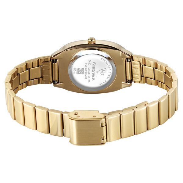 Vyb Enigma By Fastrack Quartz Analog Mother of Pearl Dial Golden Metal Strap Watch For Girls - image number 6