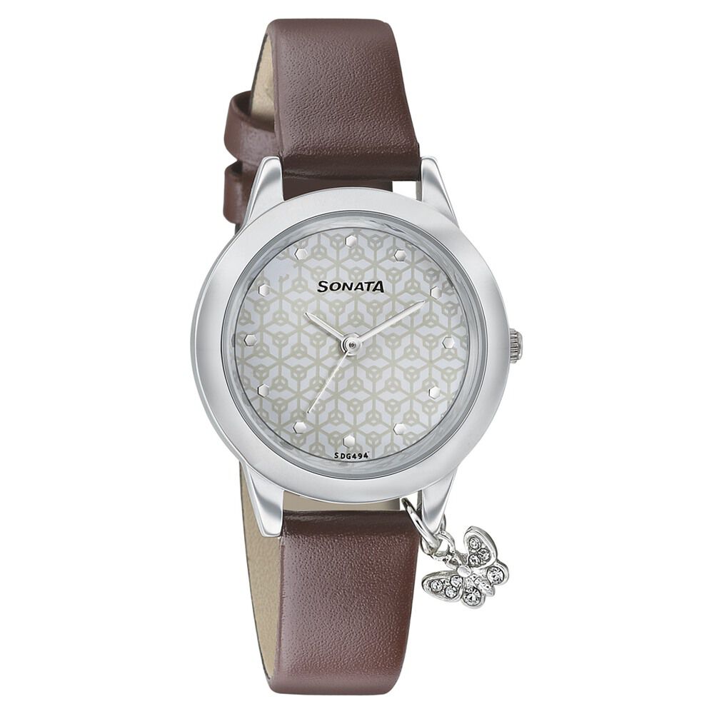 Buy Online Sonata Charmed White Dial Women Watch With Leather Strap nn87019sl05 Titan