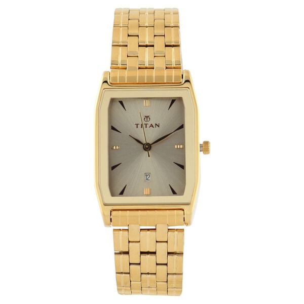 Titan Quartz Analog Champagne Dial Stainless Steel Strap Watch for Men - image number 0
