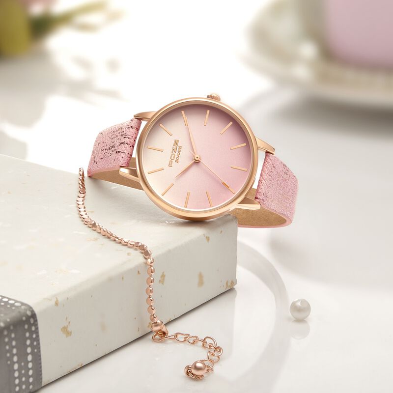 Sonata Poze Quartz Analog Pink Dial Pink Color Leather Strap Watch For Women