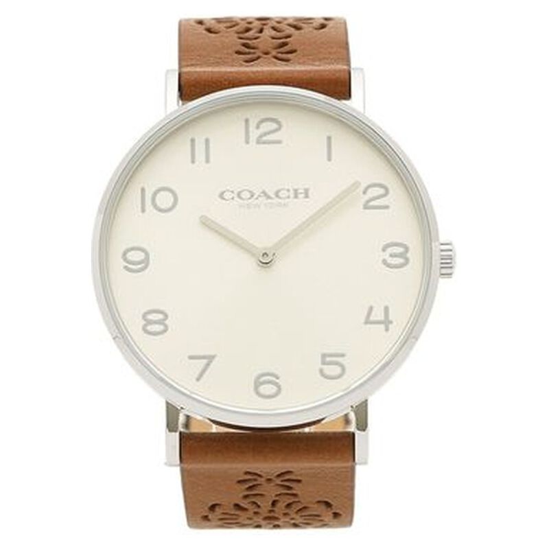 Coach Quartz Analog Champagne Dial Leather Strap Watch for Women