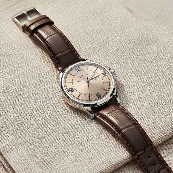 Titan Neo Arabic Analog with Day Date Beige Dial Brown Leather Strap Watch for Men - image number 0