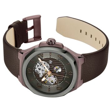 Kenneth Cole Automatic Grey Dial Brown Leather Strap Watch For Men
