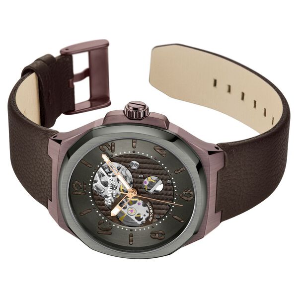 Kenneth Cole Automatic Grey Dial Brown Leather Strap Watch For Men - image number 3