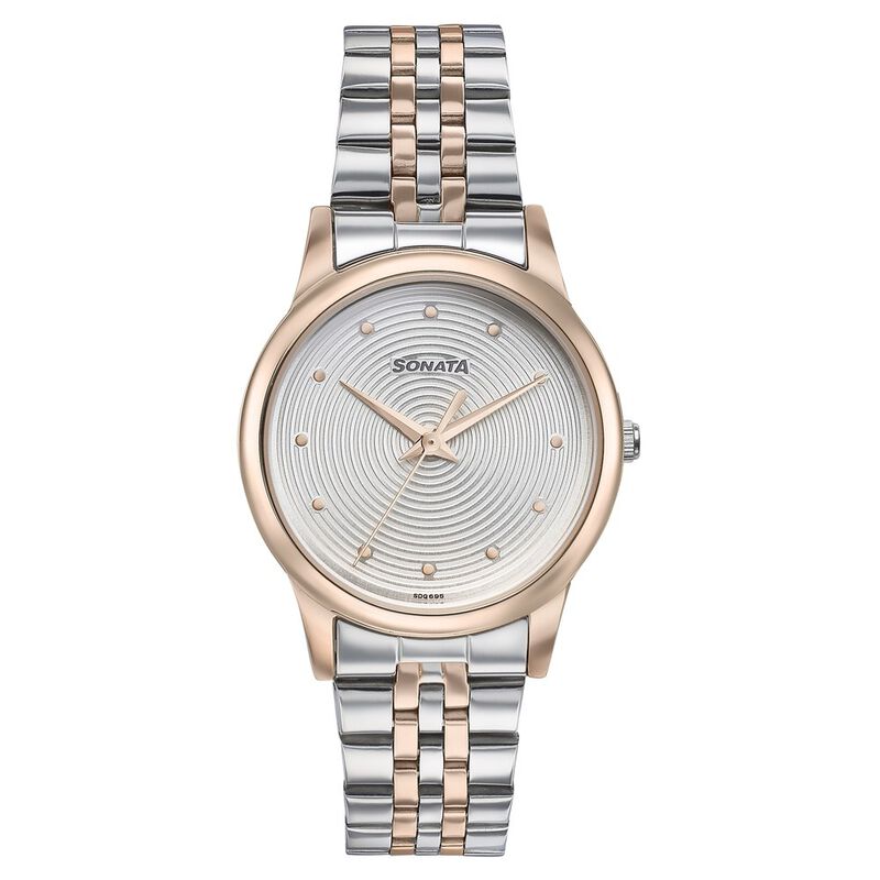 Sonata Glam Gold Quartz Analog Silver Dial Stainless Steel Strap Watch For Women